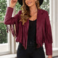 Fringe Trim Lapel Collar Cropped Blazer