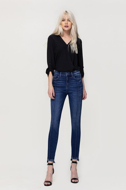 Woman in jeans and black shirt