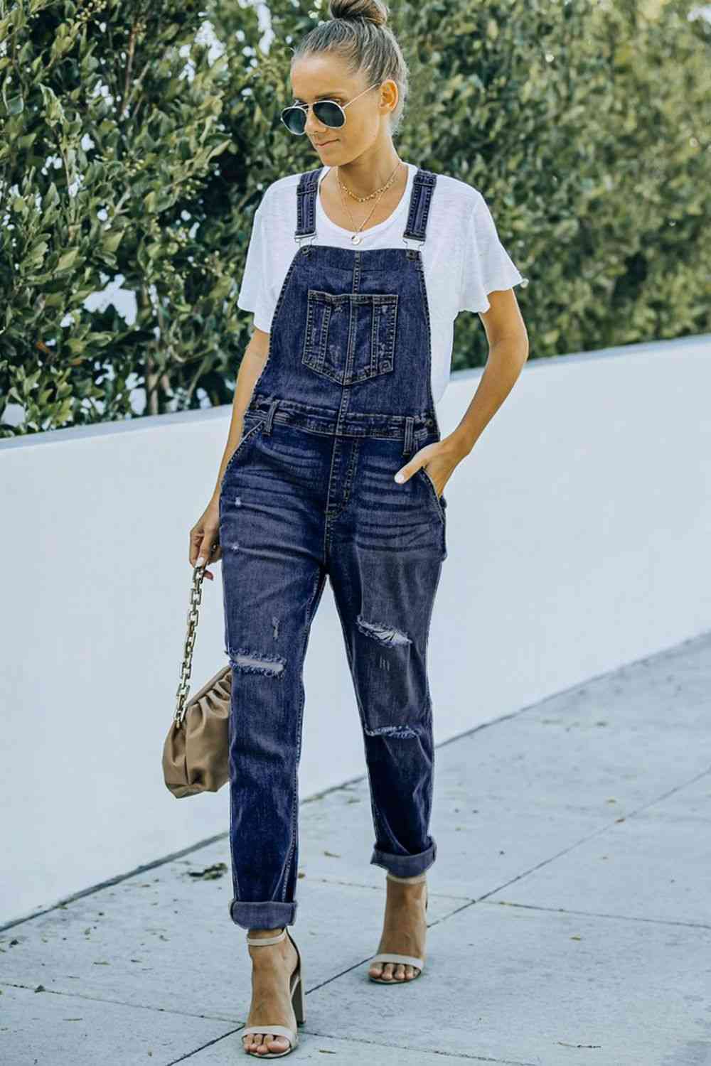 Distressed Denim Overalls