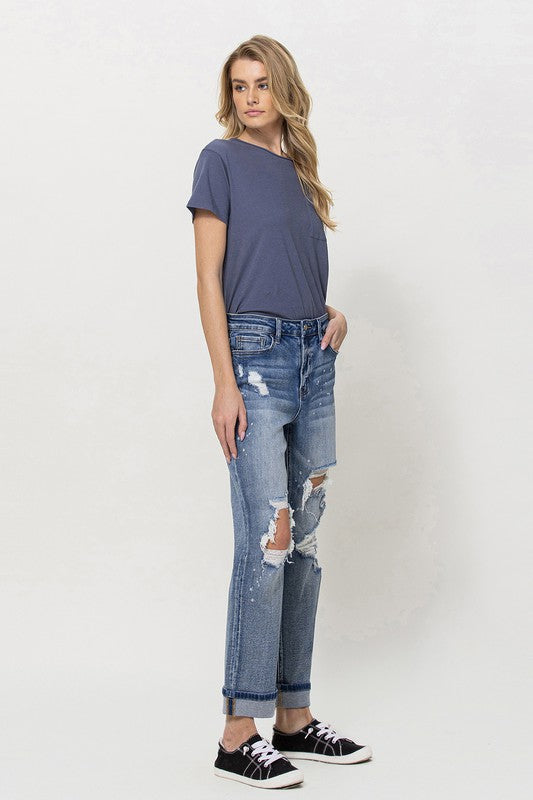 Stretch Boyfriend Jeans W Paint Spatter Detail