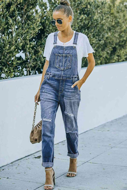 Distressed Denim Overalls