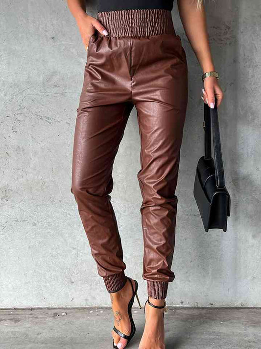 Smocked Waist Leather Joggers